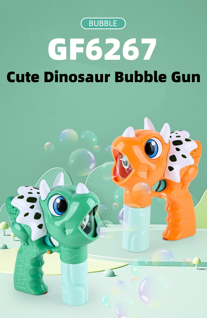 Chow Dudu Bubble Toy GF6267 Electric Dinosaur Bubble Gun miaraka amin'ny hazavana sy mozika