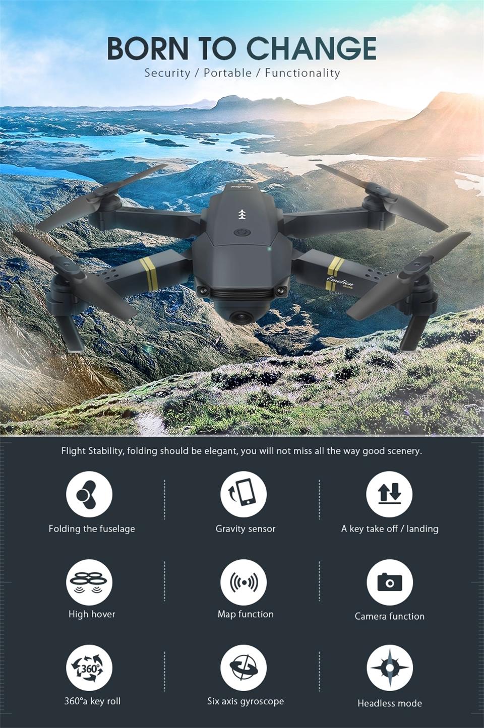 GLOBAL DRONE GD58 អាចបត់បាន Selfie Pocket RC WIFI Drone ជាមួយកាមេរ៉ា 4K ទល់នឹង E58 (1)