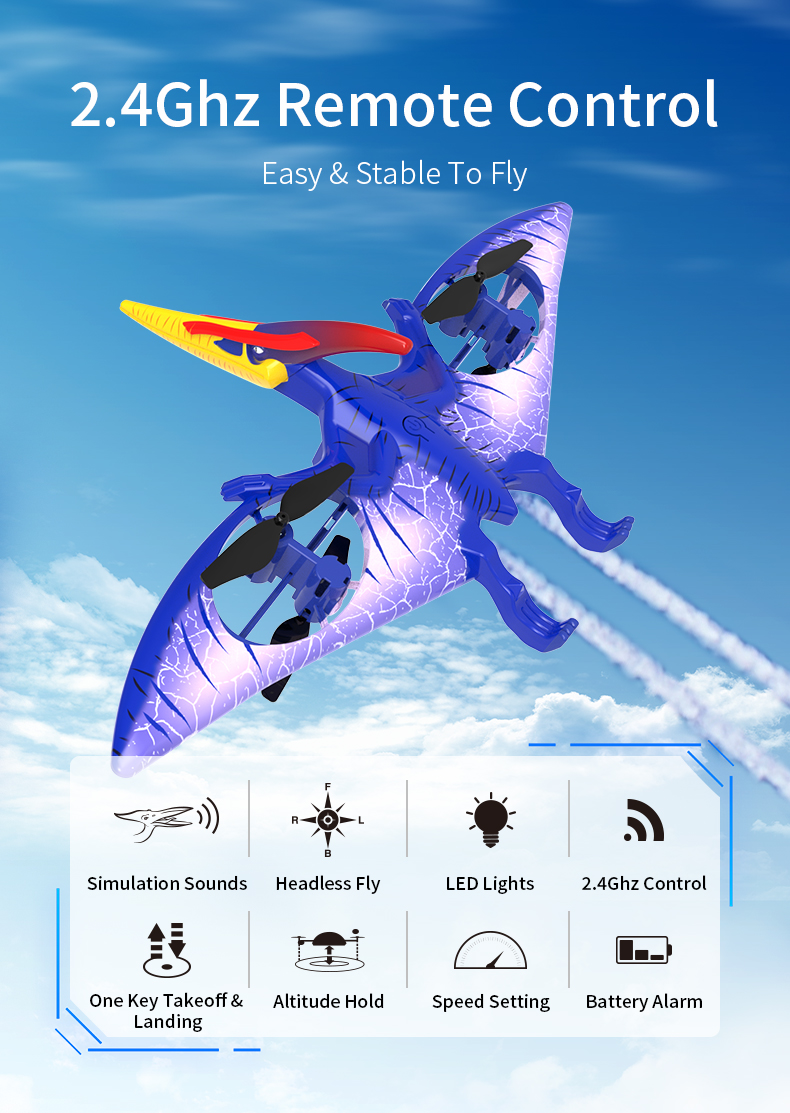 Ntiaj teb no Drone Funhood GD2202 Creative RC Pterosaur Dinosaur Drone Nrog Teeb (2)