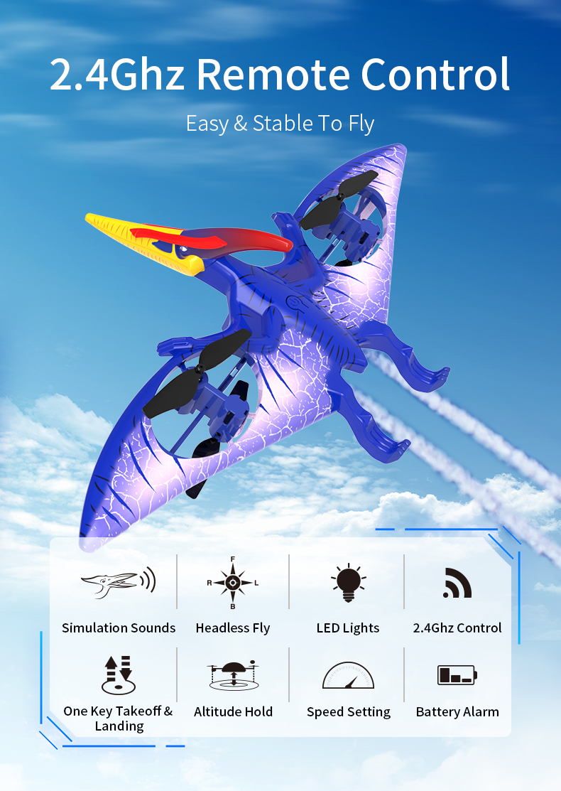 Global Drone Funhood GD2202 የፈጠራ RC Pterosaur Dinosaur Drone ከብርሃን ጋር (2)