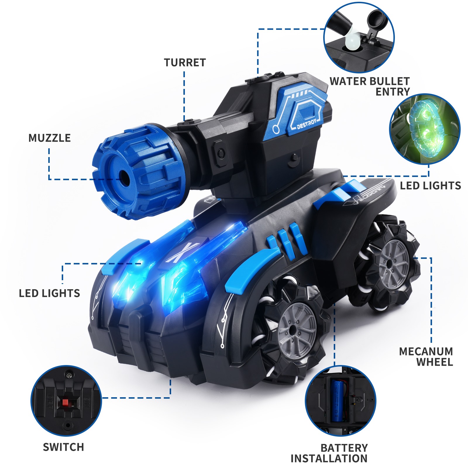 Global Drone Funhood GF2220 Water Bomb Tank Kereta RC Berkualiti Tinggi Mainan Kanak-kanak Untuk Krismas (3)