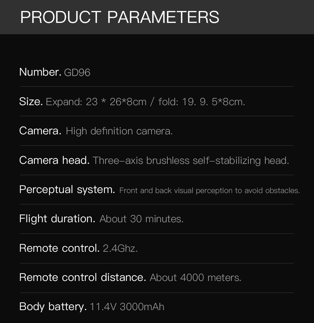 Global Drone GD96 Kamera Sony 3-Axes Brushless Drone Gimbal bi Dûrbûna Astengiya Dîtbarî ya Dualî (19)