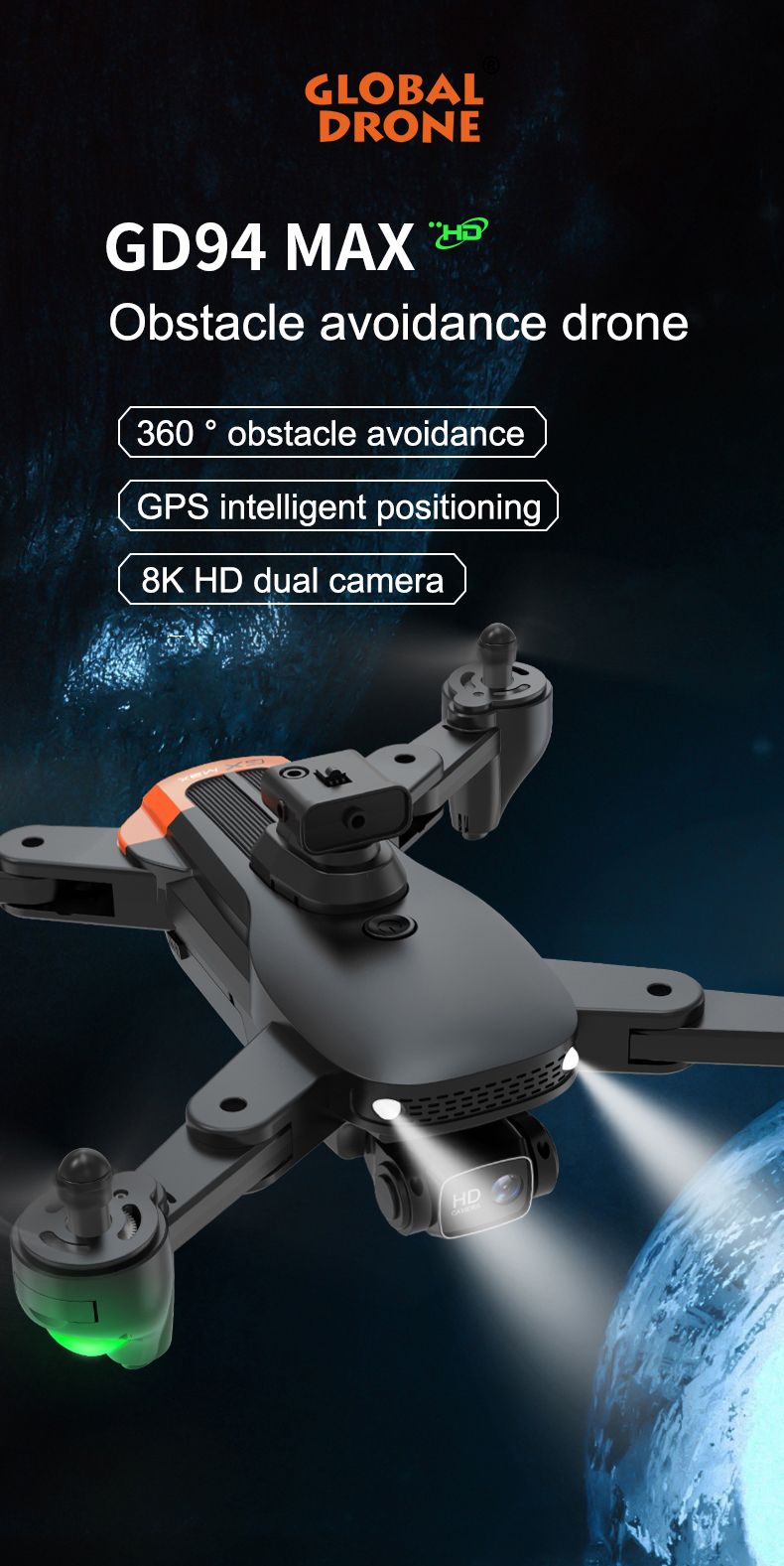Fa'ato'a taunu'u Globaldrone GD94 Max GPS Drone fa'atasi ma le 5 Itu Fa'alavelave Fa'alavelave (1)