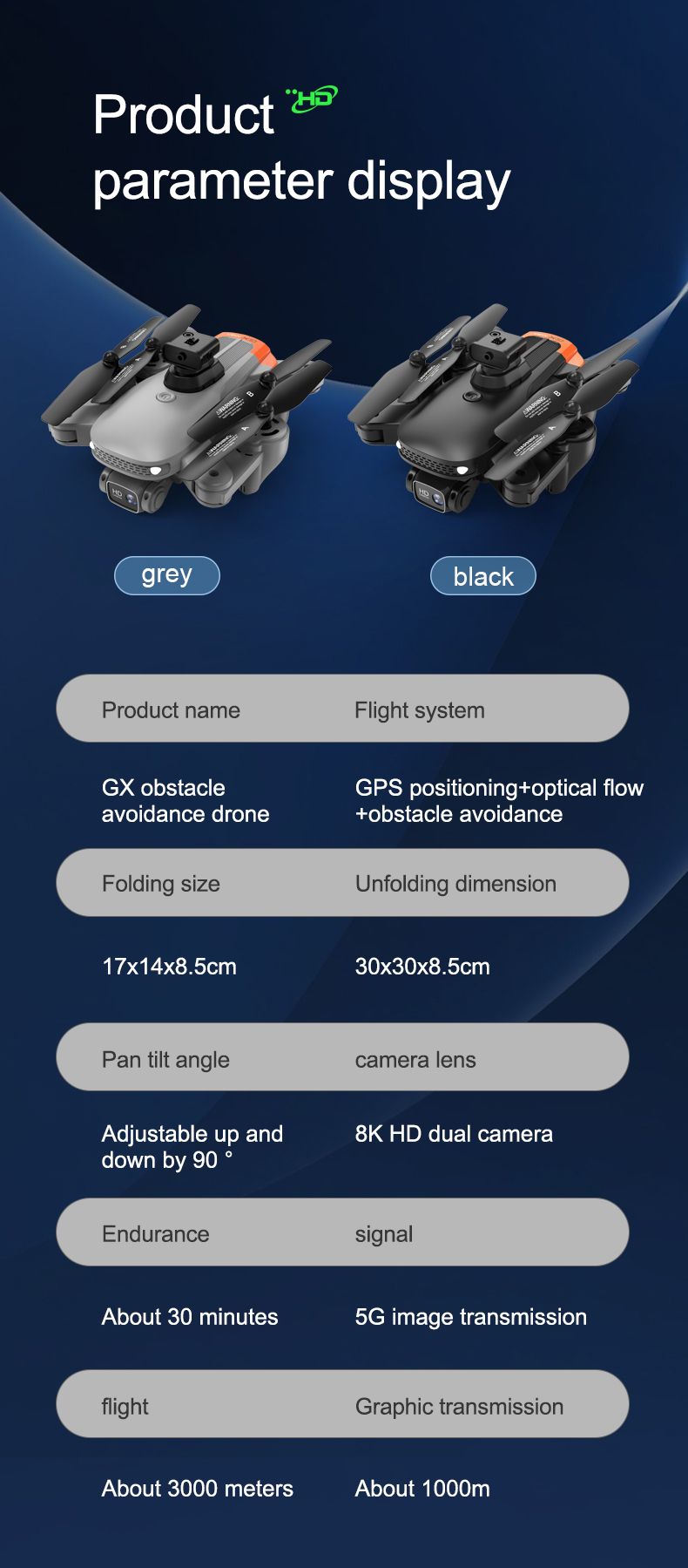 Dronă GPS Globaldrone GD94 Max nou sosită cu evitarea obstacolelor pe 5 părți (15)
